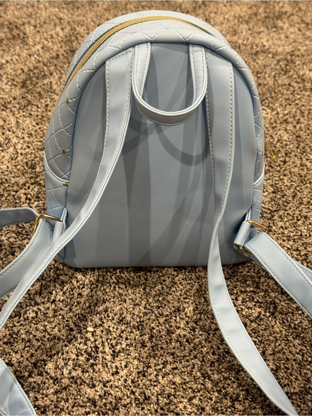 Disney Pale Blue Quilted Mini Backpack with Gold Cinderella Castle Emblem - Picture 5 of 9